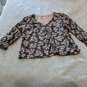 Lands' End Black and Pink Floral Blouse